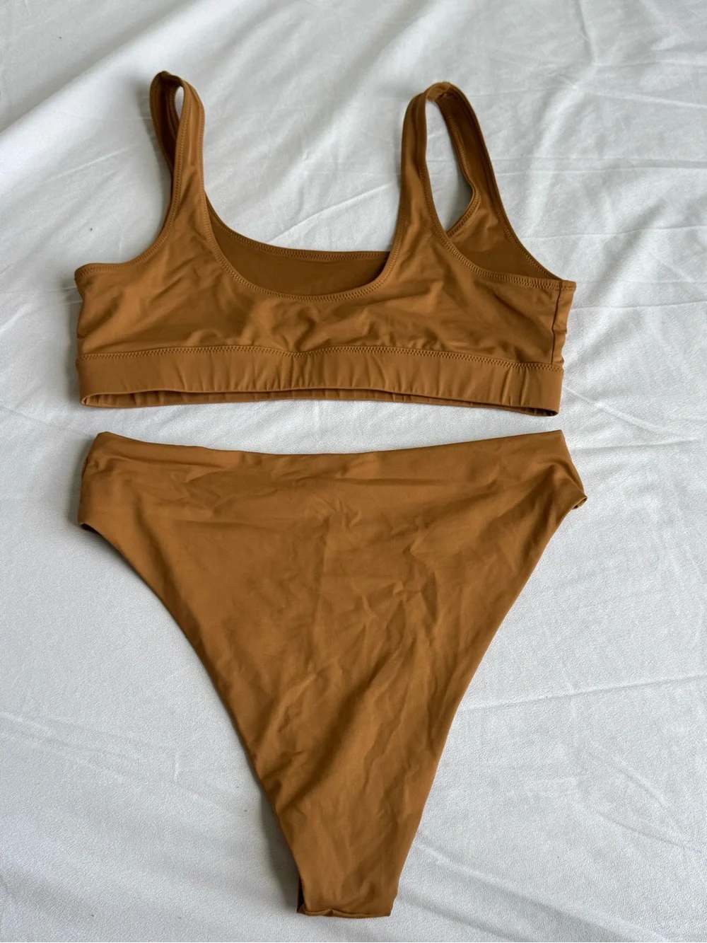 SKIMS Signature Swim Tank Bikini Set Top & Botton Almond Women XL high waist hip